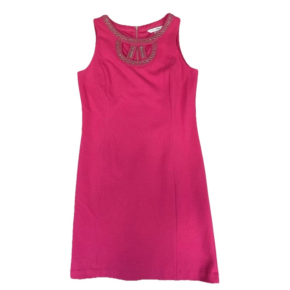 Peterβ Nygard Dress Womens 10 Hot Pink Shift Beaded Lined Feminine Event Barbie